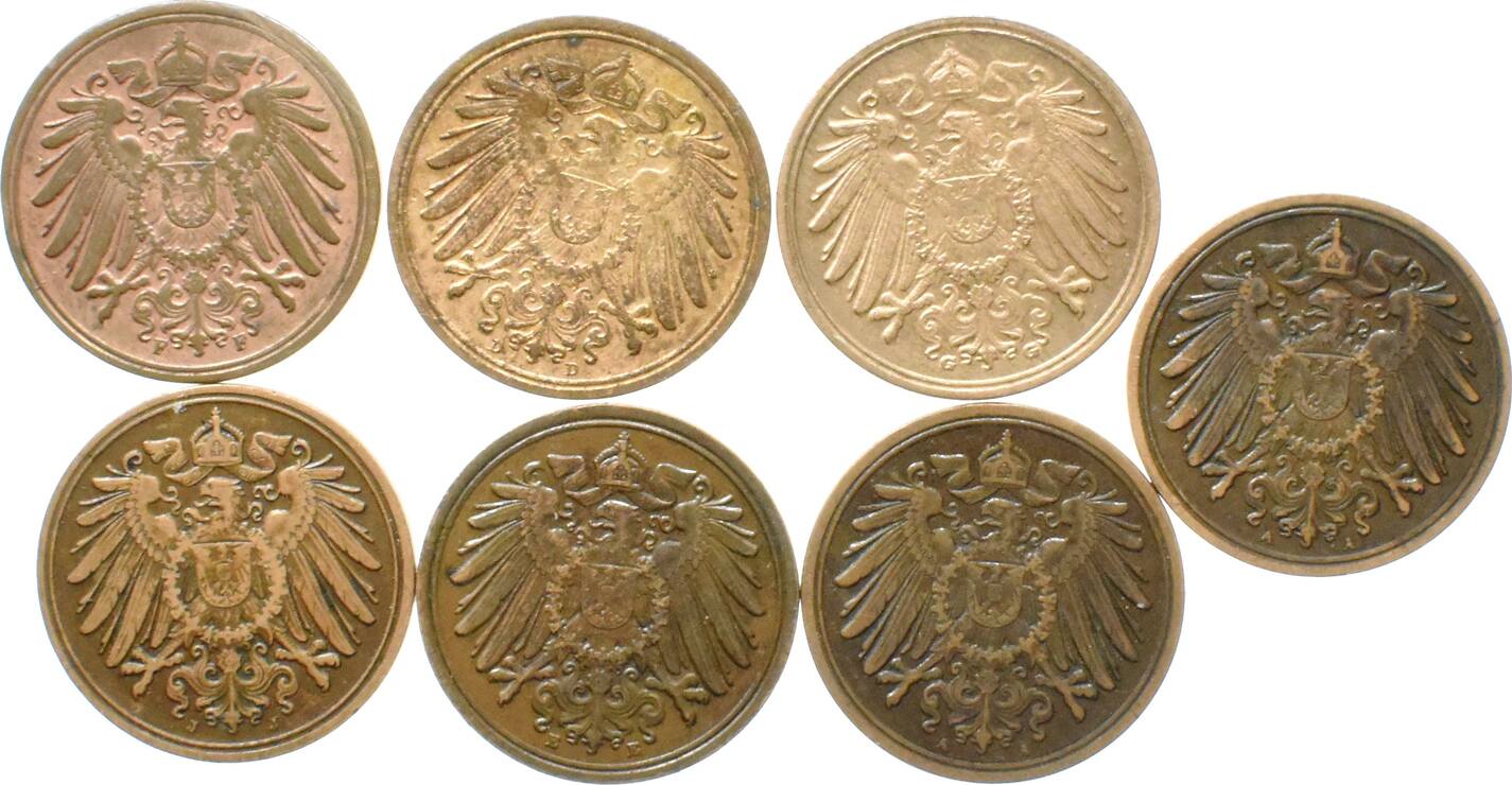 Deutschland Lot 1 Pfennig 1900 06 11 Lot 7 X 1 Pfenning Kaiserreich