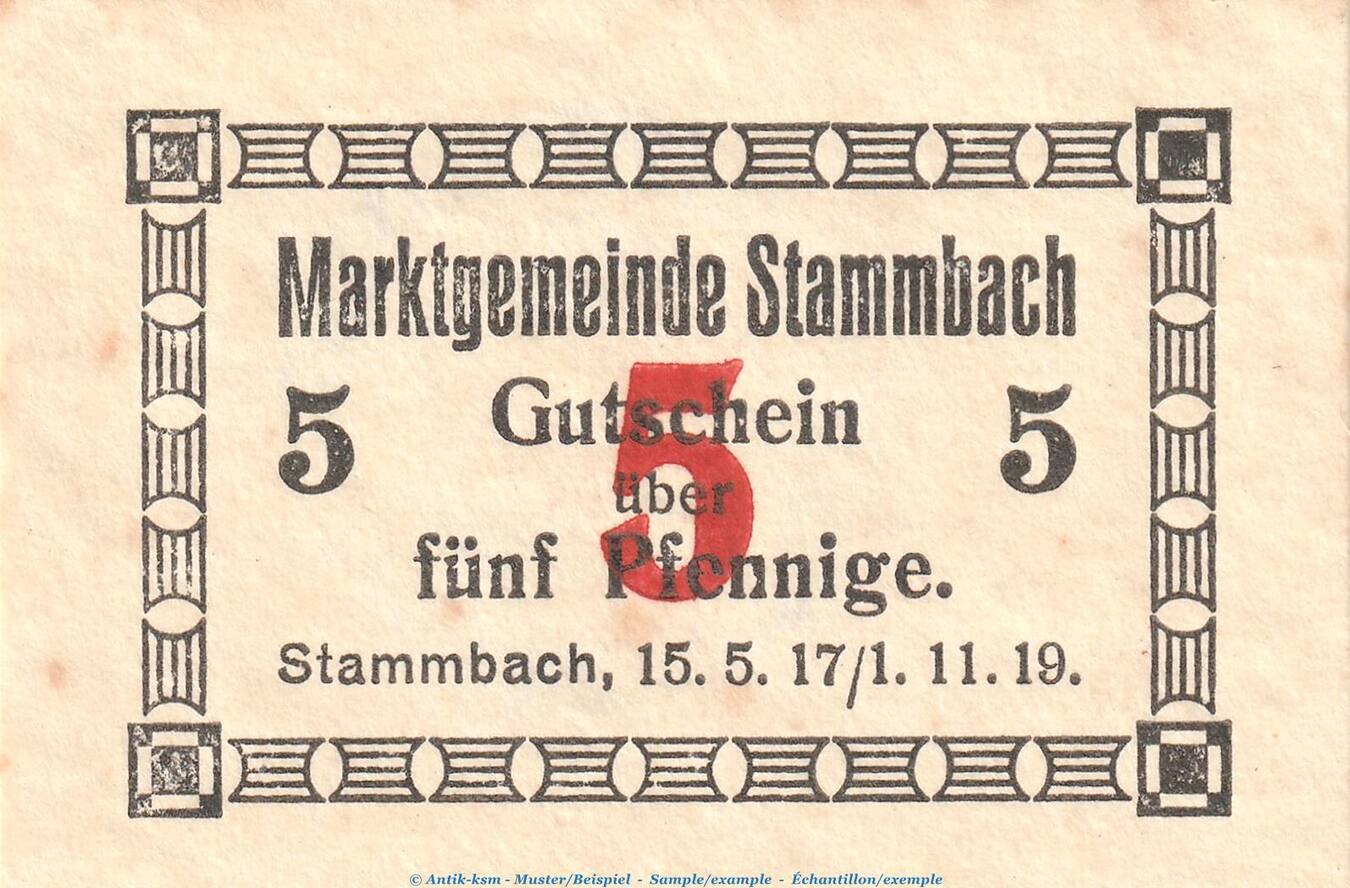 Notgeld DE 5 Pf 1917 Notgeld Marktgemeinde Stammbach 5 Pfennig Schein