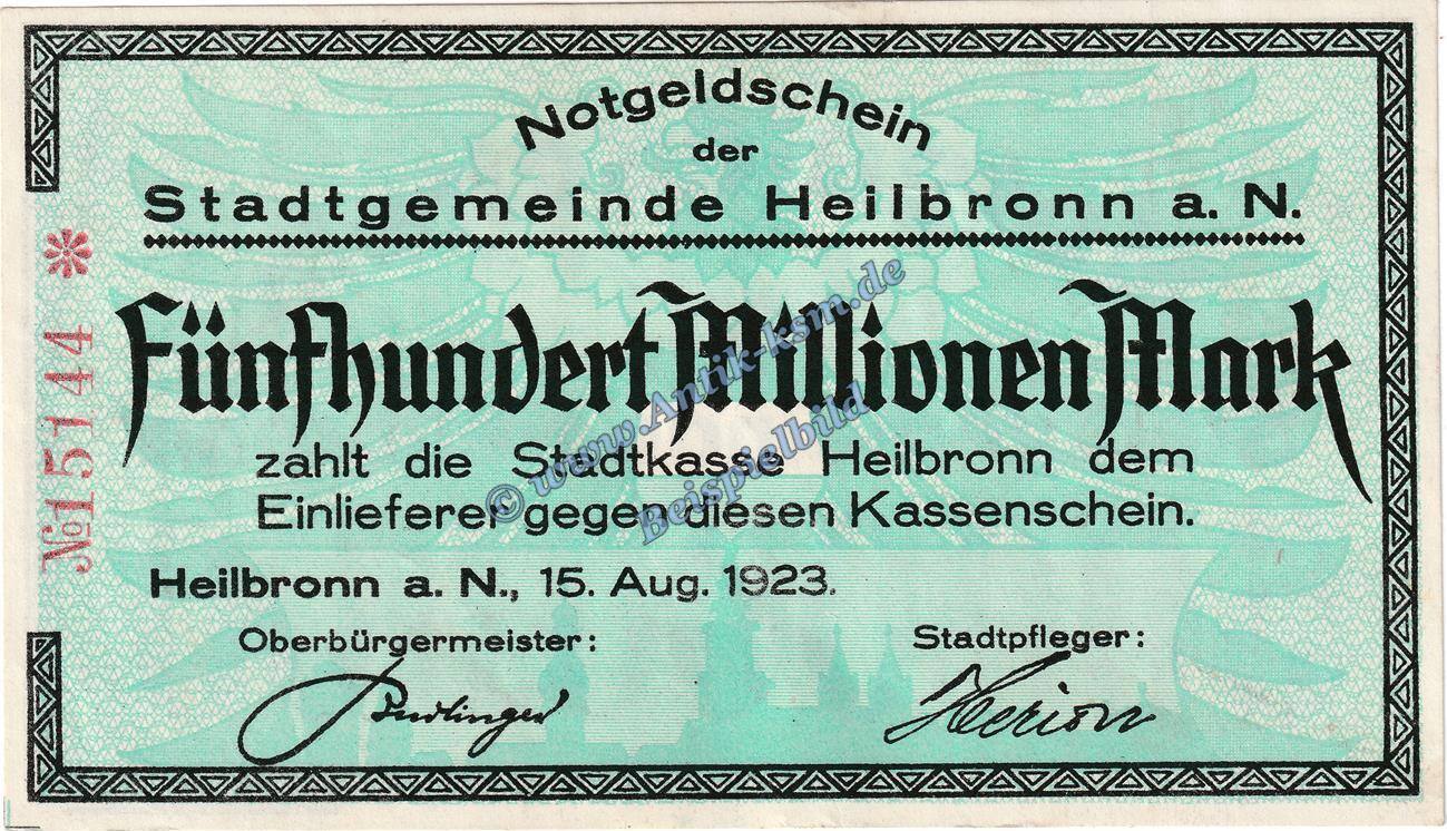 Gro Notgeld Inflation De Mio Mk Heilbronn Banknote Millionen