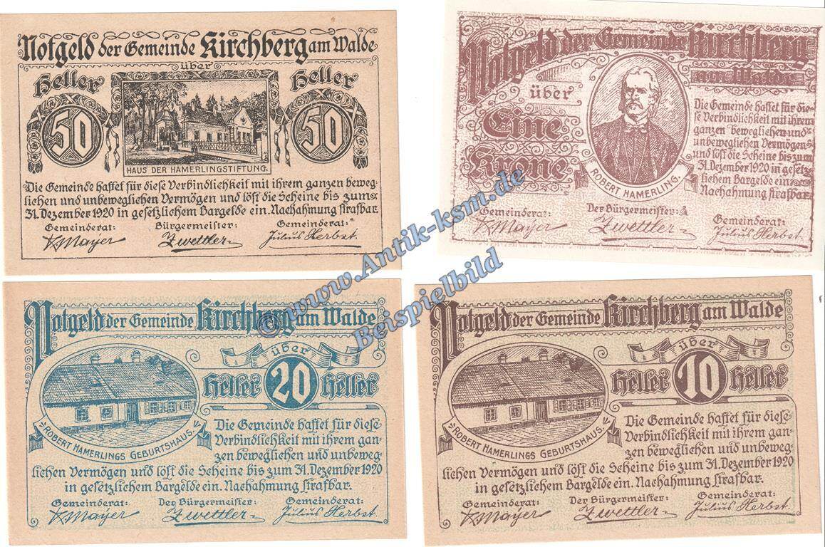 Notgeld AT 4 Scheine Kpl Kirchberg A Walde Notgeld Set Mit 4