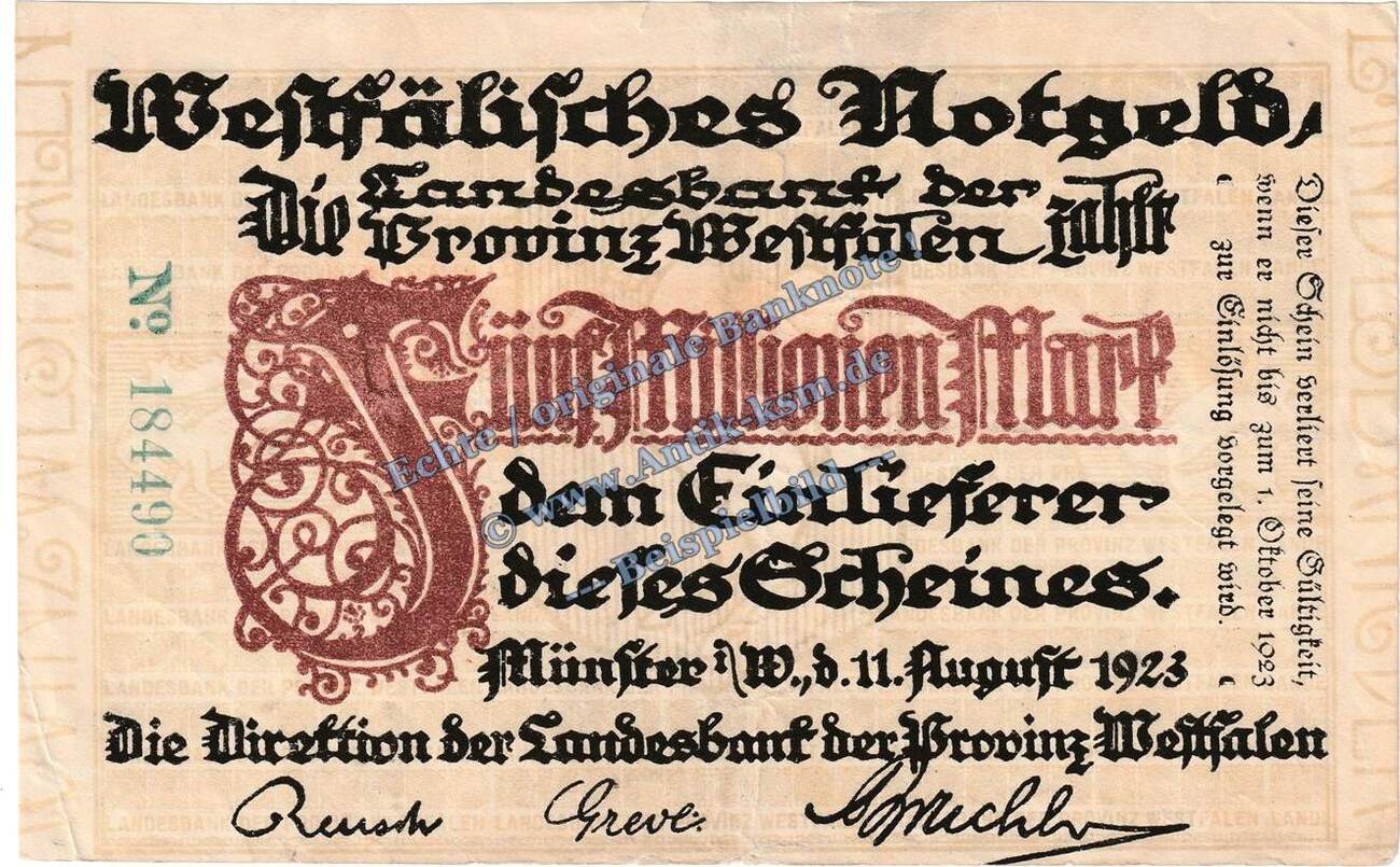 Großnotgeld Inflation De 5 Mio Mk Münster Banknote 5 Millionen Mark