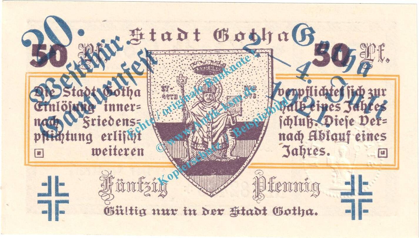 Notgeld De Pf Nr Aufdruck Blau Gotha Notgeld Pfennig Nr