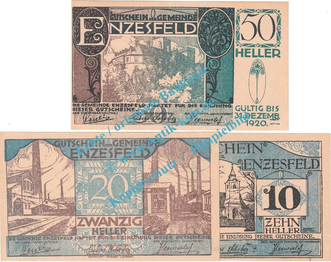 Notgeld At Scheine Kpl Enzesfeld Notgeld Set Mit Scheinen In Kfr