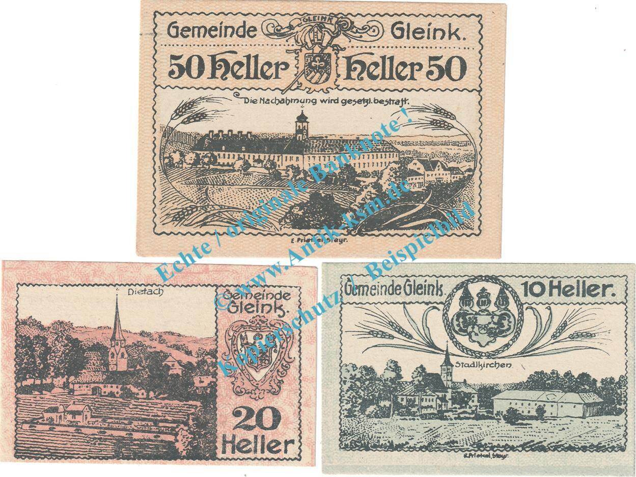 Notgeld AT 3 Scheine Kpl Gleink Notgeld Set Mit 3 Scheinen In Kfr K