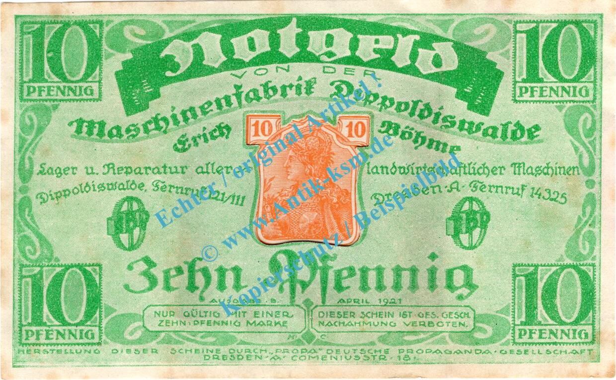 Notgeld De Pf Dippoldiswalde Notgeld Pfennig Schein In Gbr