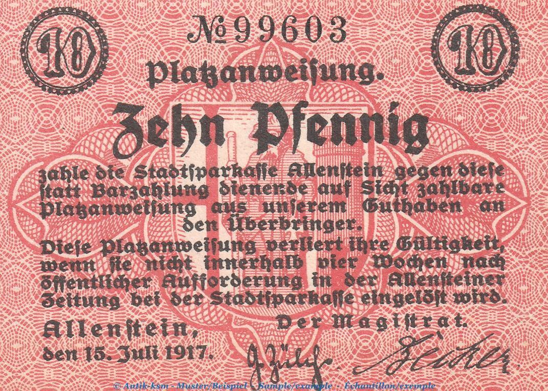 De Pf Notgeld Allenstein Pfennig Schein Tieste Von