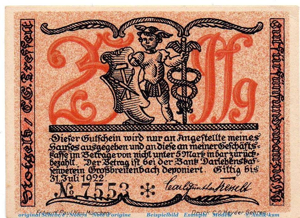 Notgeld De 25 Pf o D 1921 Notgeld Großbreitenbach Tesselt 477 1 a 25