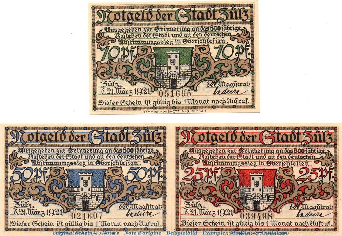 3 Scheine kpl 1921 3 x Notgeld der Stadt Züls 1477 1 Set mit 3