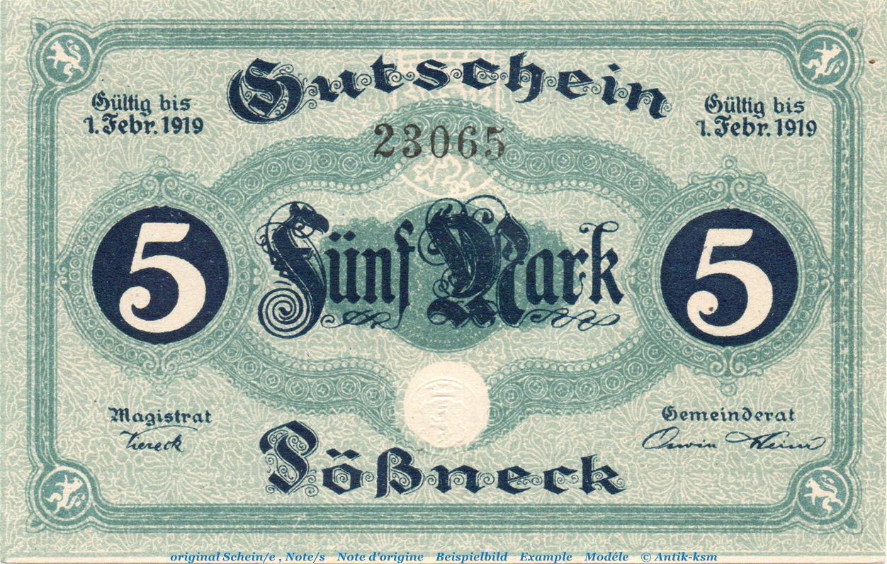 Großnotgeld Deutschland 5 Mark Kn 4 8 5 mm o D 1918 Banknote Stadt