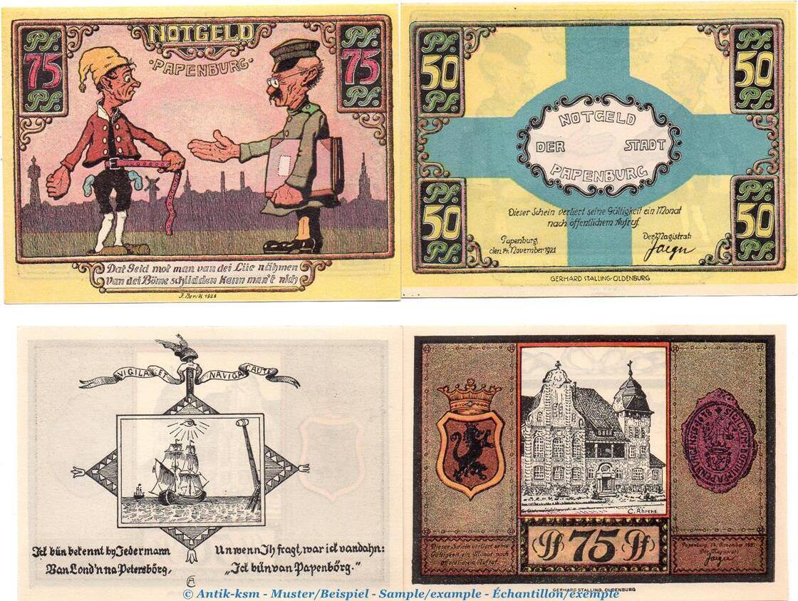 Notgeld De 4 Scheine Kpl 4 X Notgeld Stadt Papenburg 1044 1 2 Set Mit