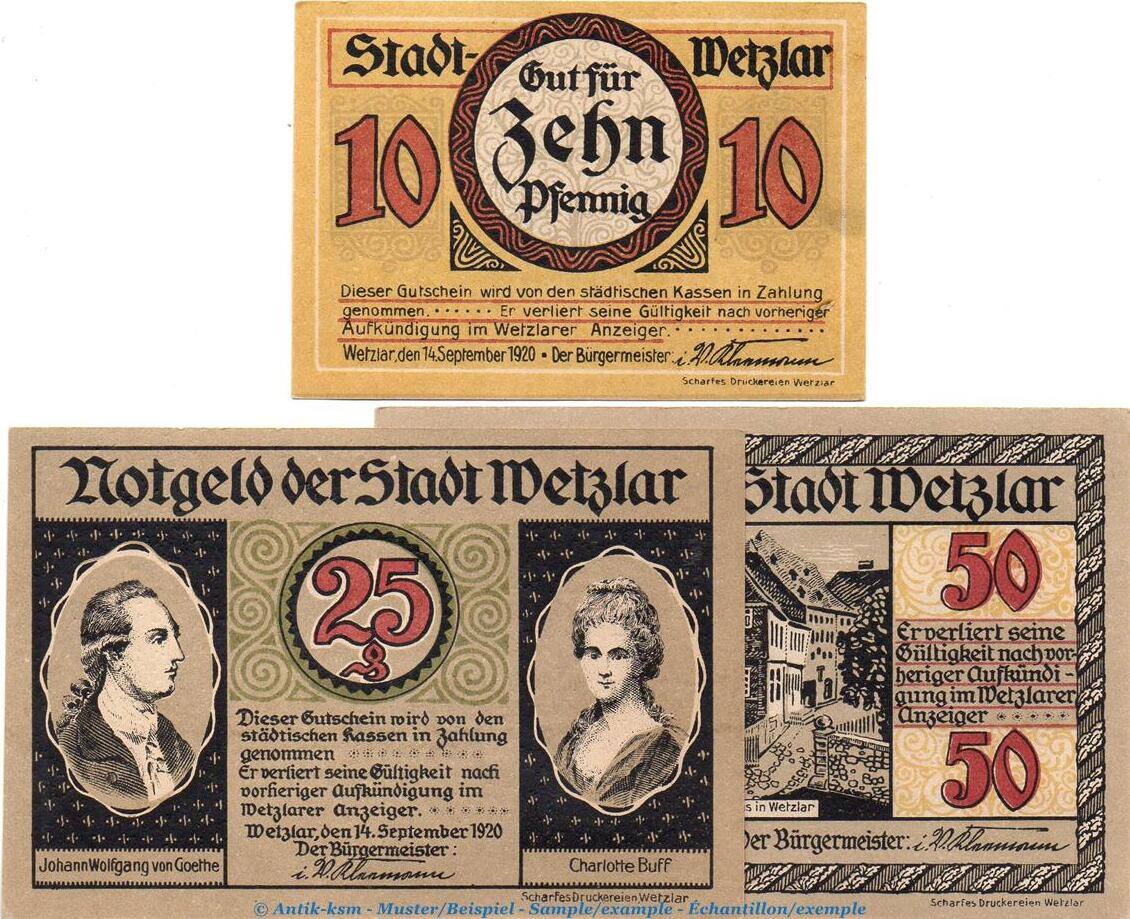 Notgeld De 3 Scheine Kpl Notgeld Stadt Wetzlar 7875 10 35 37 Set Mit