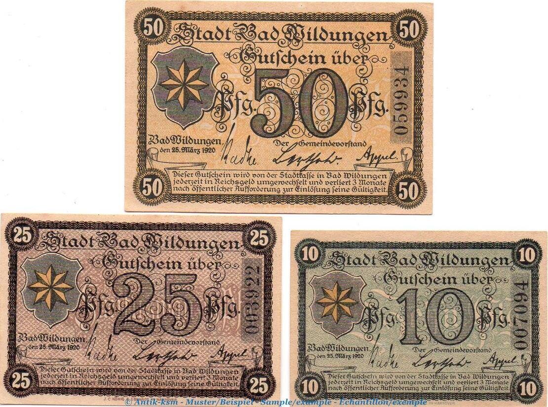 Notgeld Deutschland 3 X Notgeld Bad Wildungen Kompl Notgeld Stadt