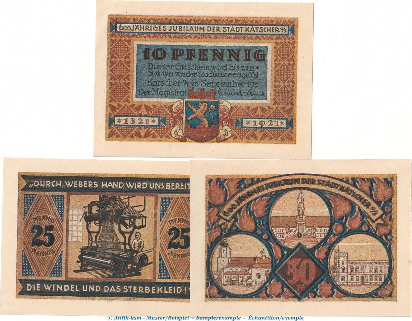 Notgeld De Scheine Kpl Notgeld Stadt Katscher Set Mit