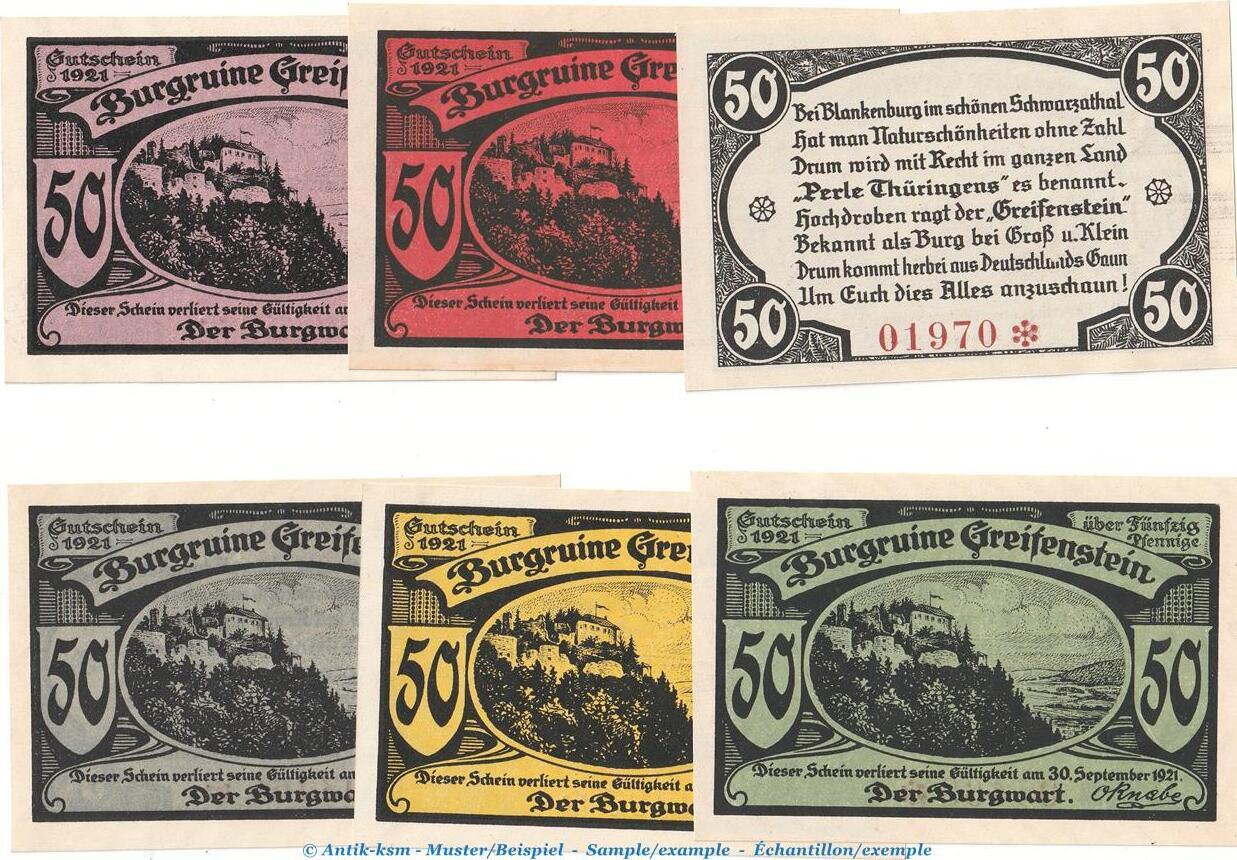 Notgeld De Scheine Kpl Notgeld Burgwart Greiffenstein Set Mit