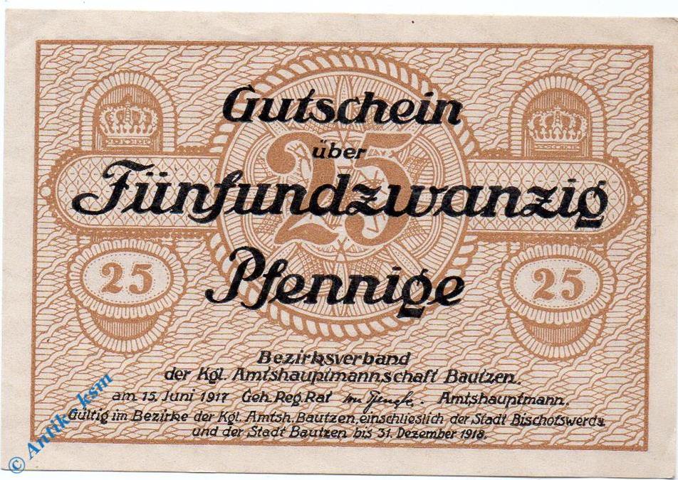 Notgeld Bautzen Bezirksverband Pfennig Schein Tieste