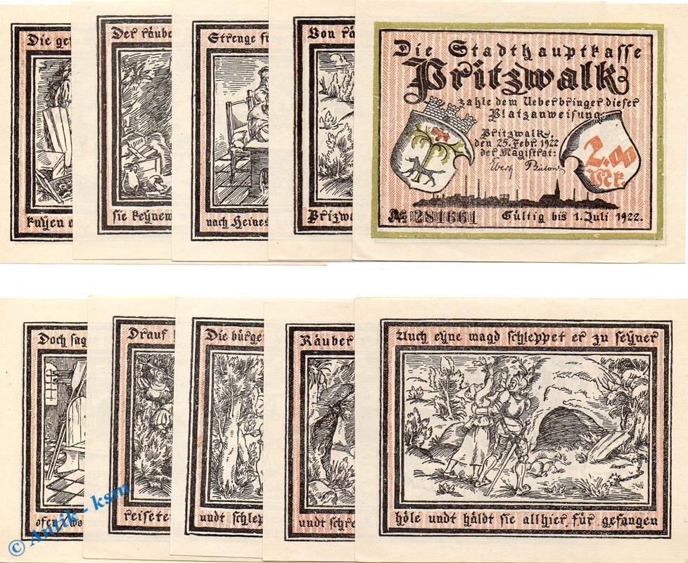 Notgeld De 10 Scheine Kpl Notgeld Pritzwalk Set Mit 10 Scheinen In