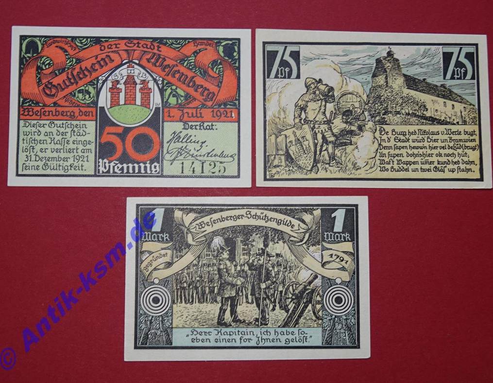 Notgeld De 3 Scheine Kpl Notgeld Stadt Wesenberg 410 1 Set Mit 3