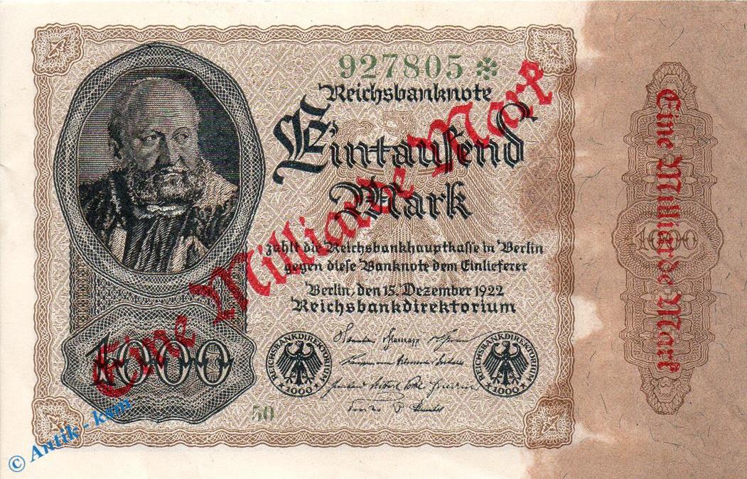 Banknoten Reichsbanknote Milliarde Mark Schein In Kfr Deu C