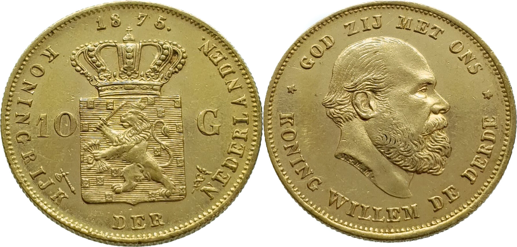 Nederland 10 Gulden 1875 Willem III Gold Very S MA Shops