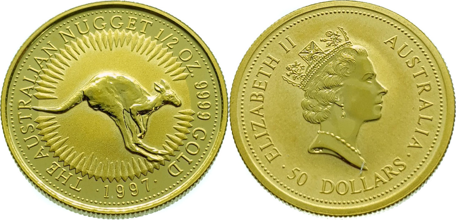 Australia 50 Dollars 1997 Kangaroo Elizabeth II 1 2 Oz Nugget Gold