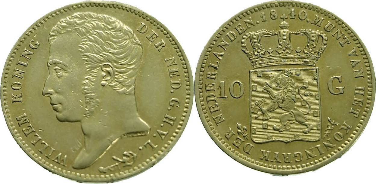 Nederland 10 Gulden 1840 Willem I Gold Extremely Fine MA Shops