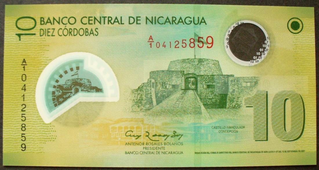 Nicaragua 10 Cordobas 2007 P 201a Polymer Kfr MA Shops