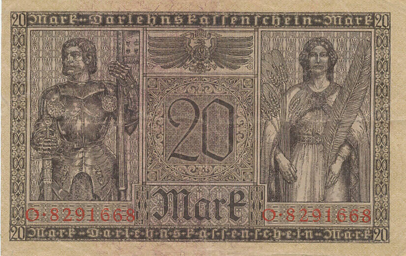 Deutsches Reich Kaiserreich 20 Mark 1918 Ro 55 DEU 62 Serie O