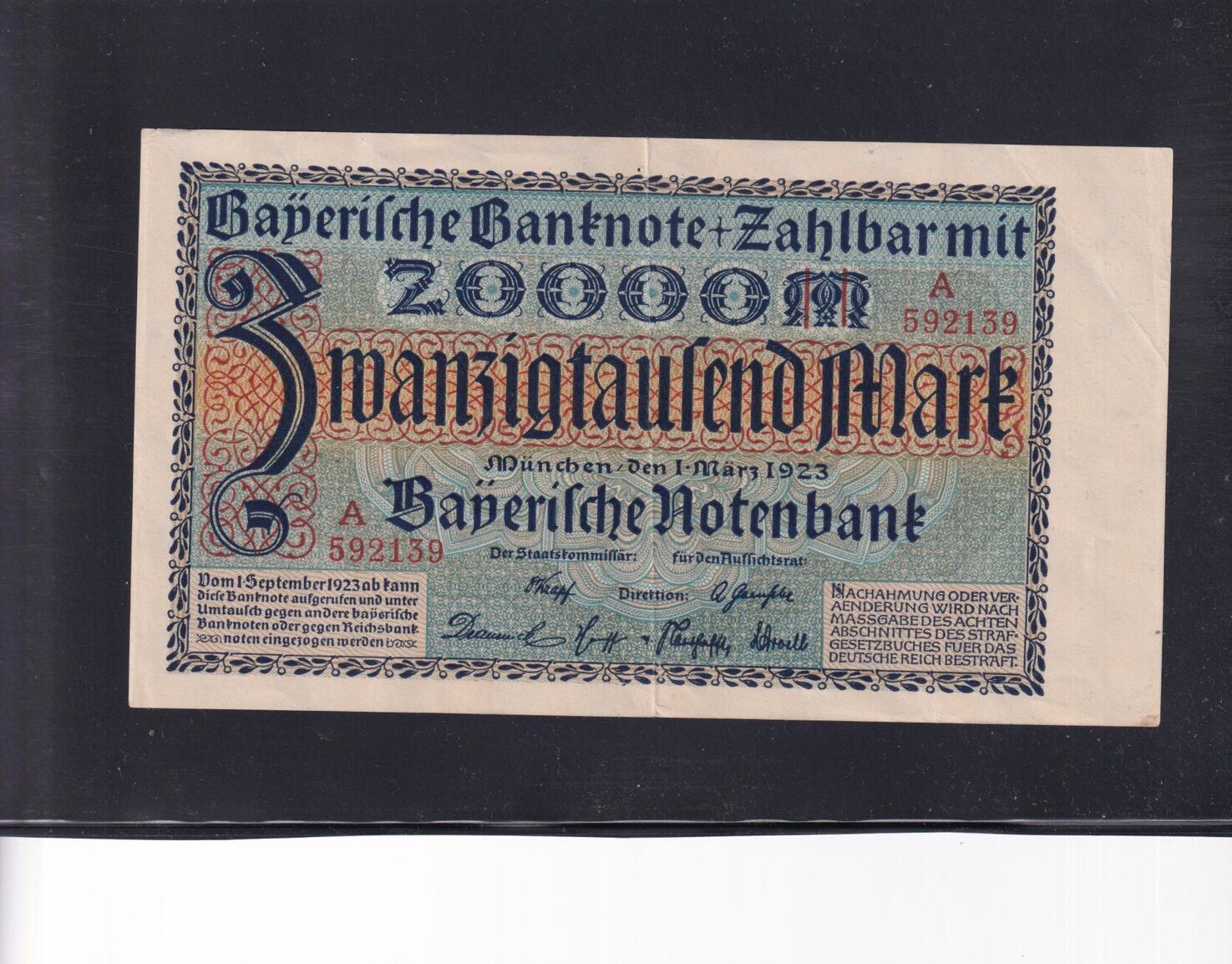 Bayern Bayerische Notenbank 20000 Mark 1923 Länderbank BAY 7a Serie