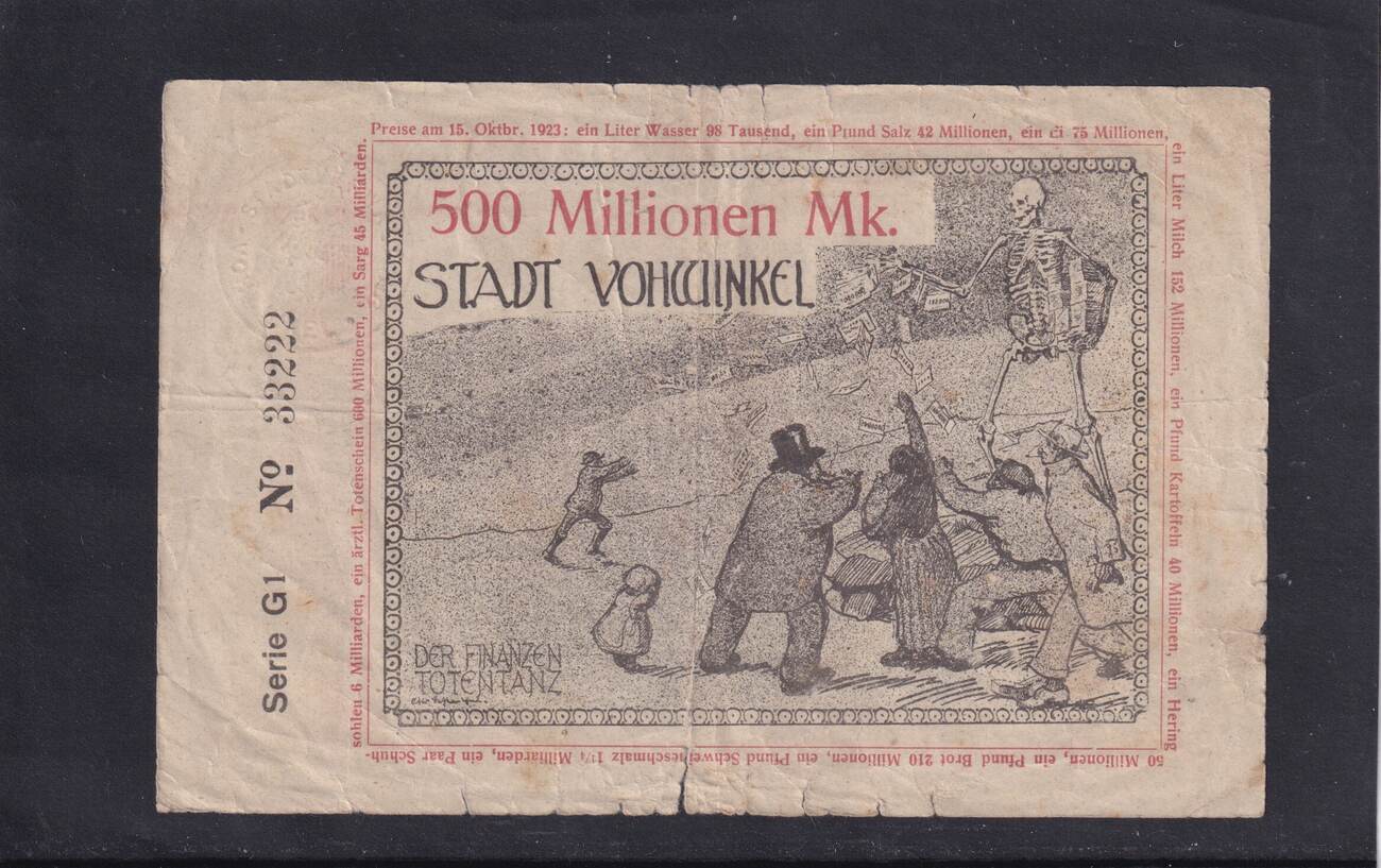 Weimarer Republik Rheinland 500 Millionen Mark 1923 Vohwinkel Stadt