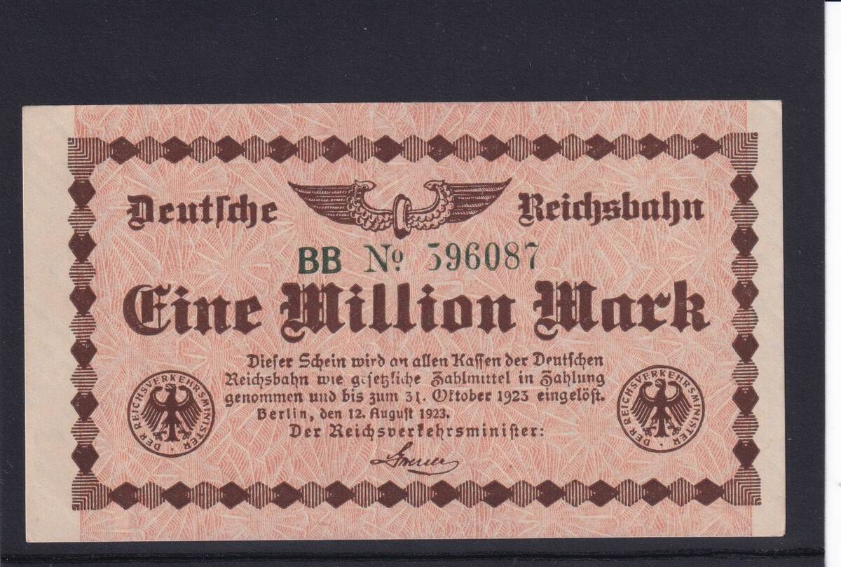 Weimarer Republik Reichsbahn Berlin Million Mark Rvm B