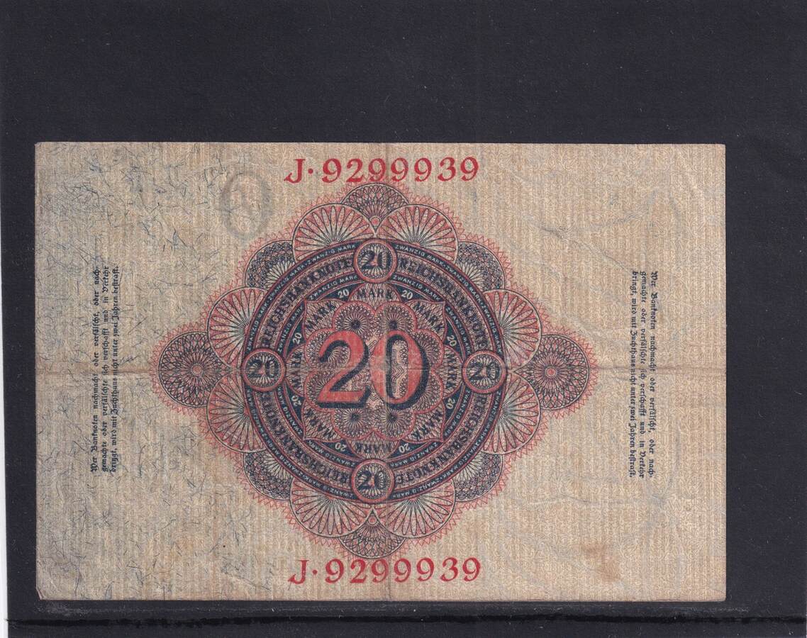 Kaiserreich Reichsbanknote 20 Mark 1914 Ro 47b DEU 41b KN 7 Stellig