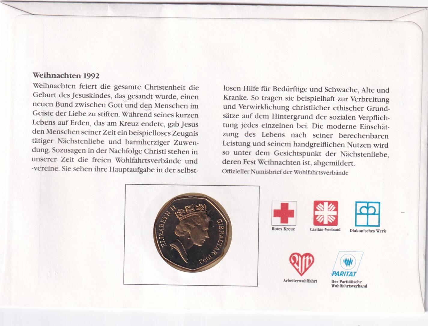 Deutschland Bundesrepublik Numisbrief 1992 Weihnachten Mit 50 Pence