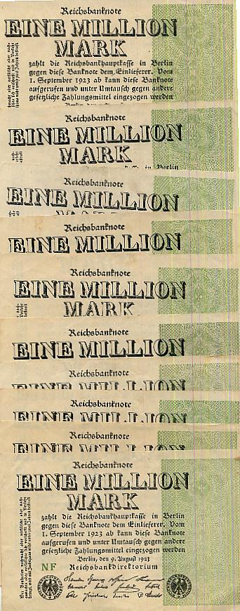 Deutsches Reich 1 Mio Mark 9 August 1923 Ro 101c 10 Stück gebraucht