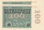 Deutsches Reich, Inflation, 100 Mio.Mark 100 Mio.Mark Ro.106m Firmendruck FZ: CD, Wz. Hakensterne , KN: 8 stellig,