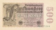 Deutsches Reich, Weimarer Republik 500 Mio.Mark Ro.109e Wz.Hakensterne Firmendruck KN 8 stellig FZ.CD,