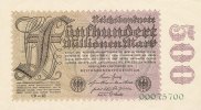 Deutsches Reich, Weimarer Republik 500 Mio.Mark Ro.109e Wz.Hakensterne Firmendruck KN 8 stellig FZ.CD,