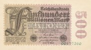 Deutsches Reich, Weimarer Republik 500 Mio.Mark Ro.109e Wz.Hakensterne Firmendruck KN 8 stellig FZ.CD,
