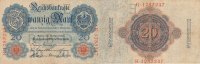 Deutsches Reich, Kaiserreich, 20 Mark Ro.41 KN 7 stellig, mit Wz, Udr.Buchstabe E, Serie K,