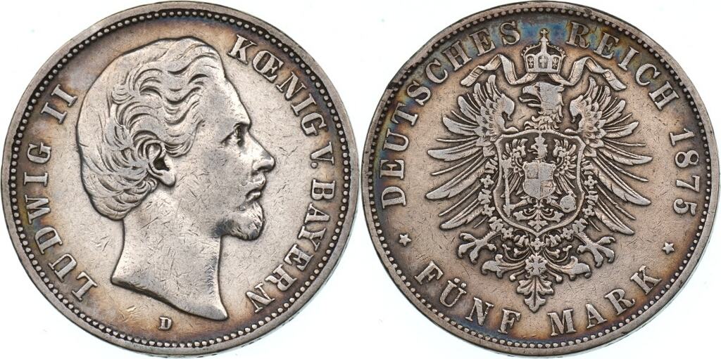 Bayern 5 Mark 1875 Ludwig II Ss Berieben MA Shops