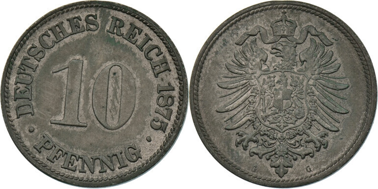 Kaiserreich 10 Pfennig 1875 G Vz St MA Shops