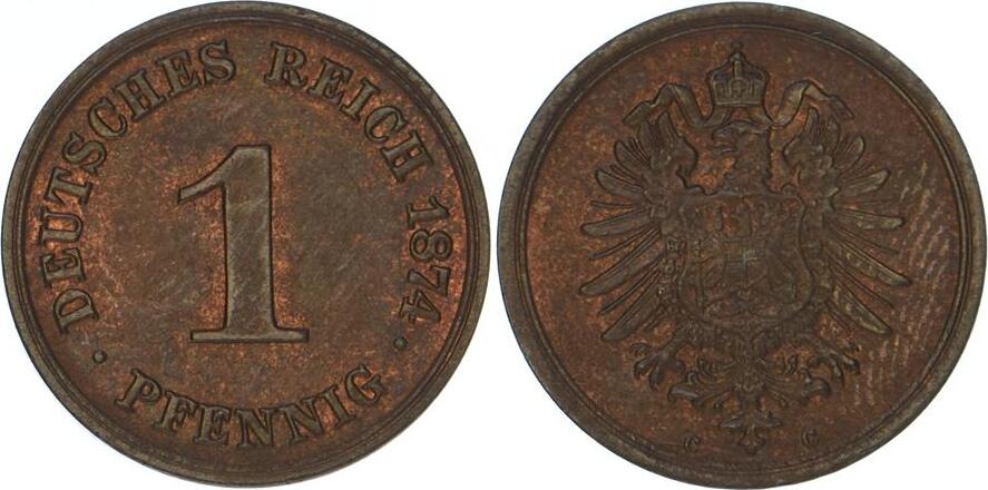 Kleinmünzen 1 Pfennig 1874 C Vorzüglich Stempelglanz MA Shops