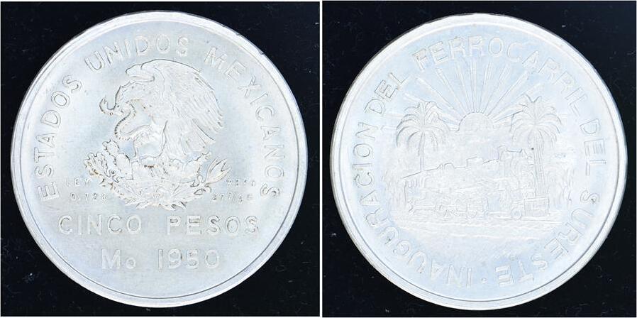 Mexiko 5 Pesos 1950 Zweite Republik seit 1864 Vorzüglich