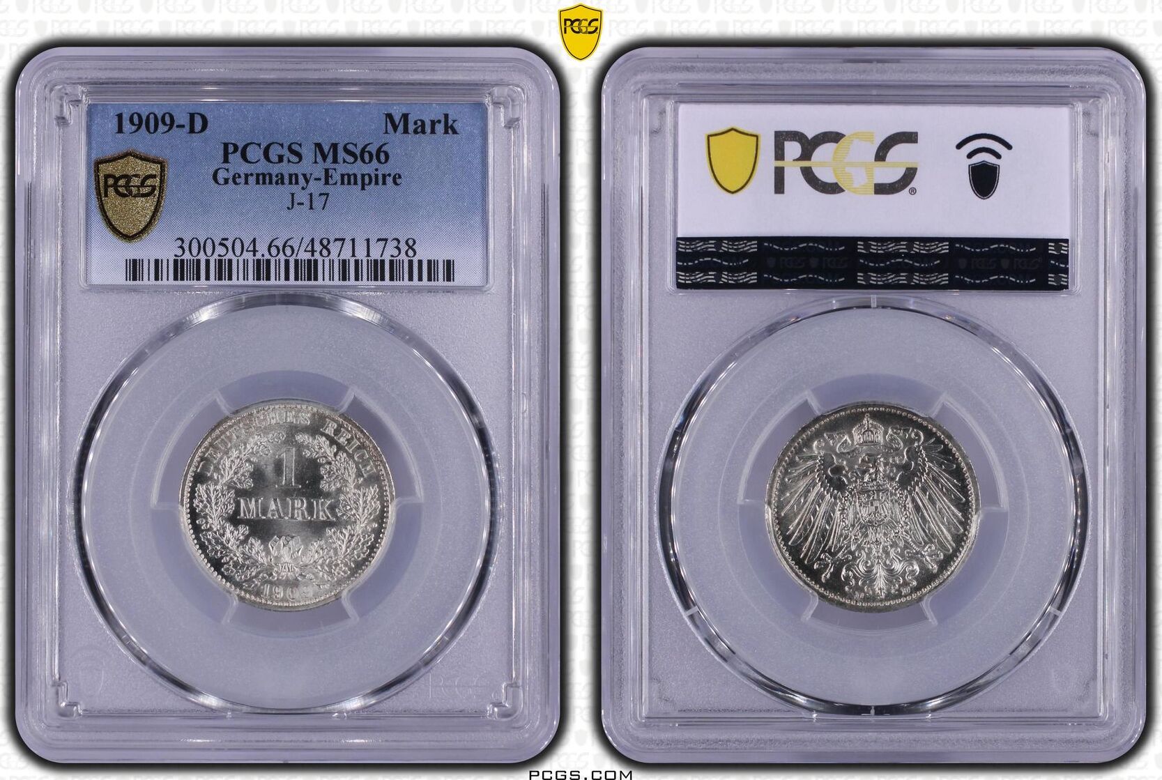 Kleinmünzen 1 Mark 1909 D PCGS MS66 Feiner Stempelglanz MA Shops