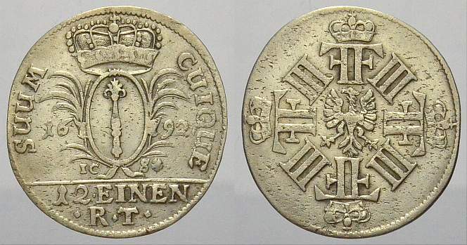 Brandenburg Preußen 1 12 Taler 1692 Friedrich III 1688 1701 Sehr