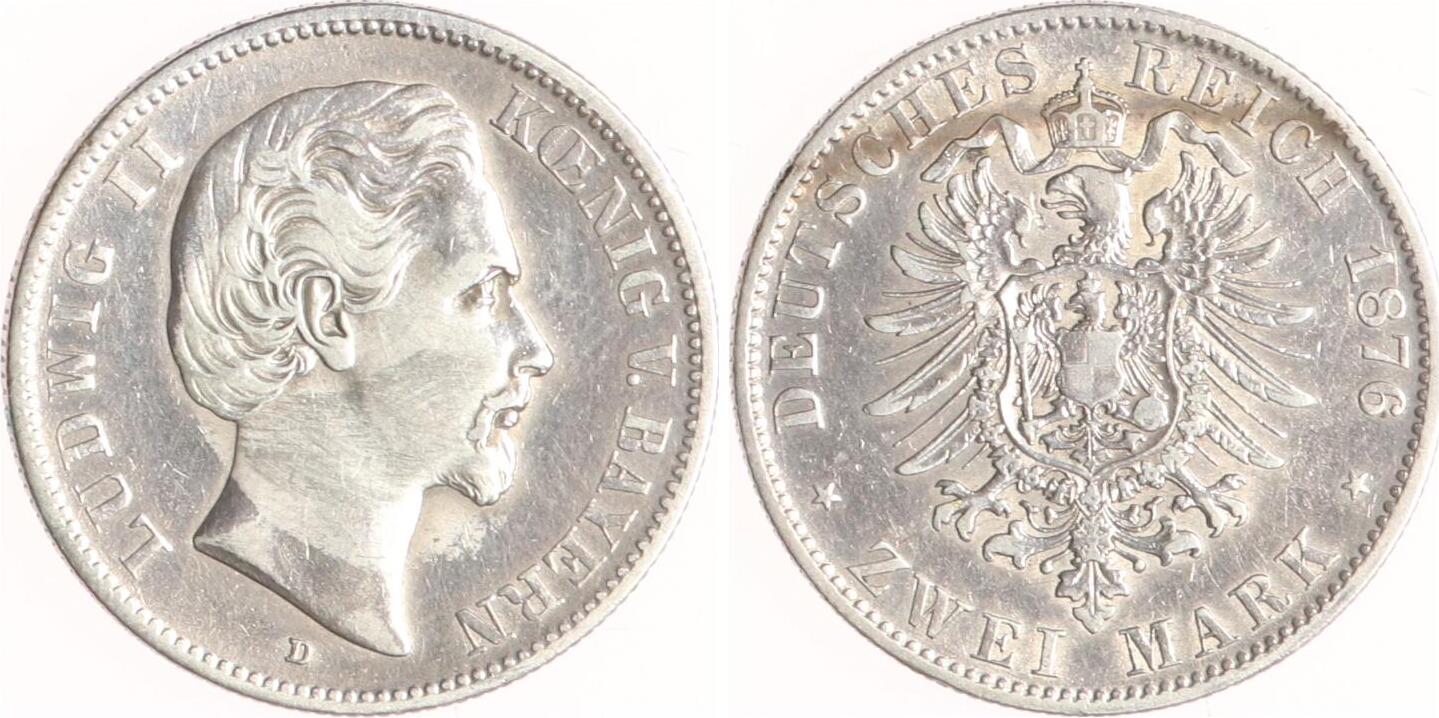 Bayern 2 Mark 1876 D Ludwig II 1864 1886 Sehr schön MA Shops