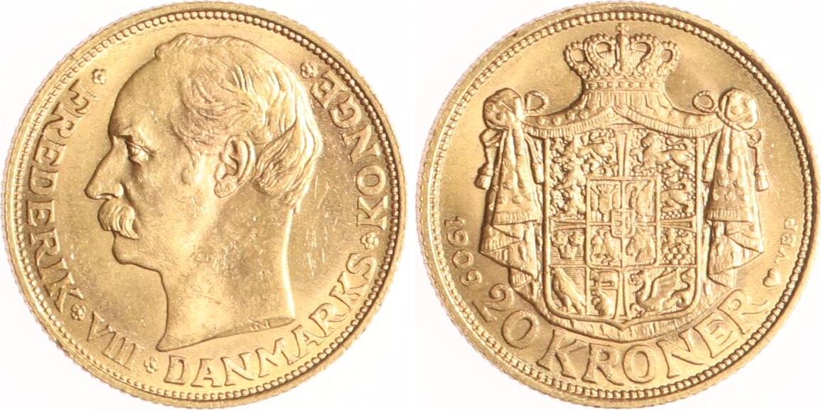 Dänemark 20 Kroner 1909 Frederik VIII 1906 1912 Vorzüglich MA Shops