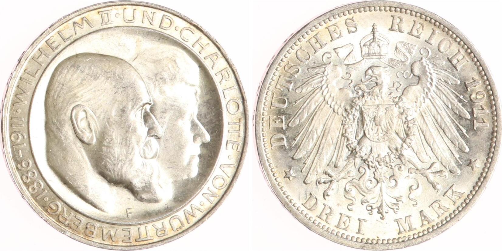 W Rttemberg Mark F Wilhelm Ii Fast Stempelglanz Ma