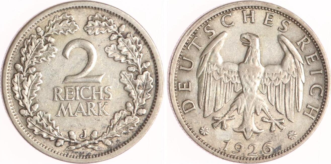 Weimarer Republik 2 Reichsmark 1926 J Sehr schön MA Shops