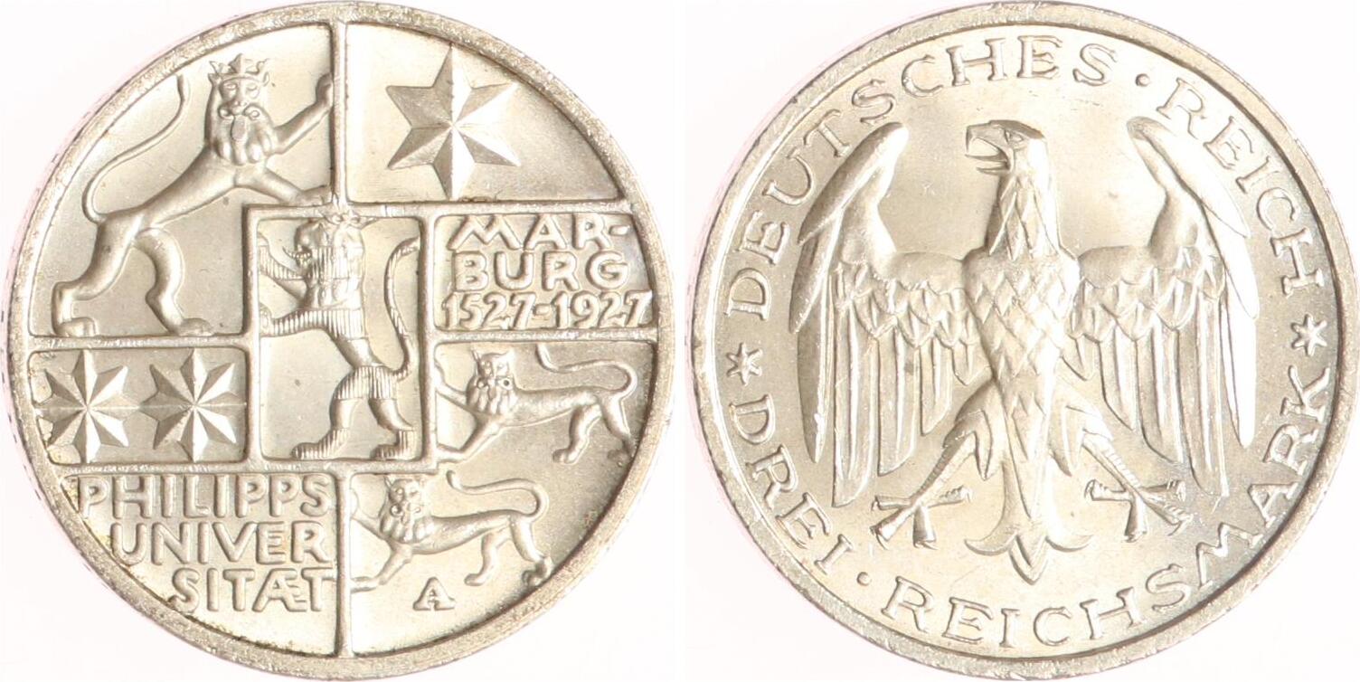 Weimarer Republik 3 Reichsmark 1927 A Uni Marburg Fast Stempelglanz