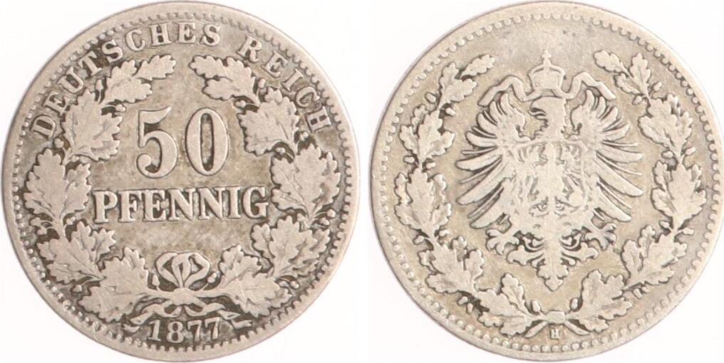 Kaiserreich 50 Pfennig 1877 H Schön Sehr schön MA Shops